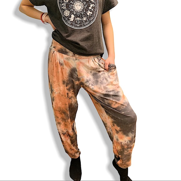 Tie Dye Stripe Bali Pants - Pink & Grey main image 0